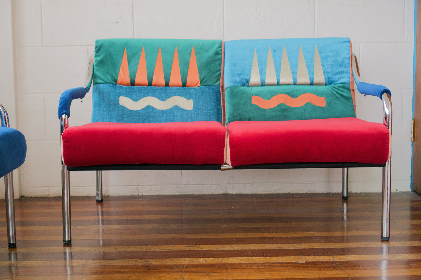 Chrome & Jewel Tones Art Sofa