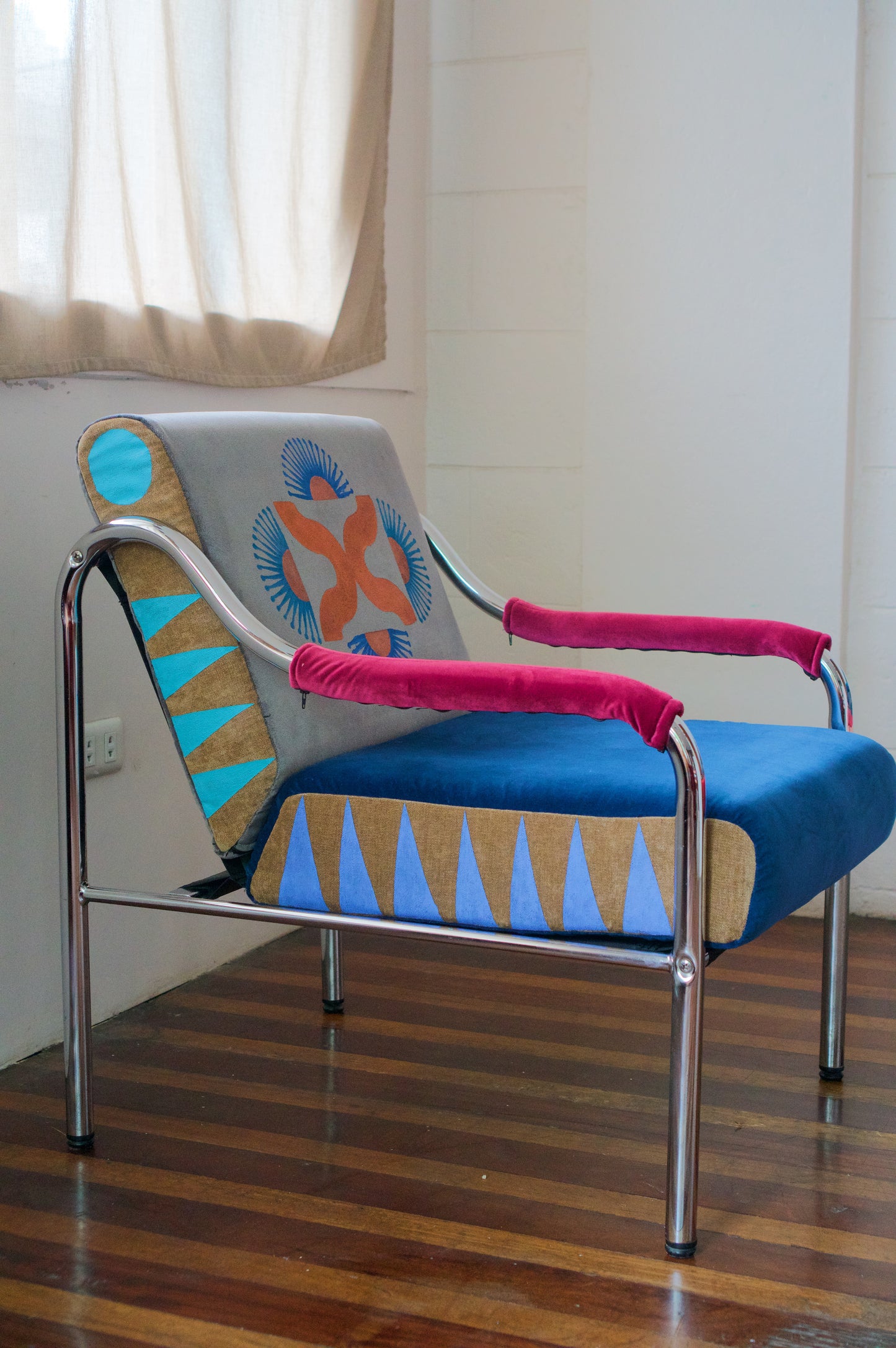 Chrome & Jewel Tones Art Sofa